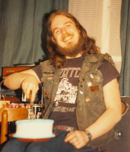 Bill, with birthday cake, many years ago
